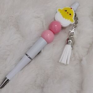 Cute Chick Charm Pen - Pink and White